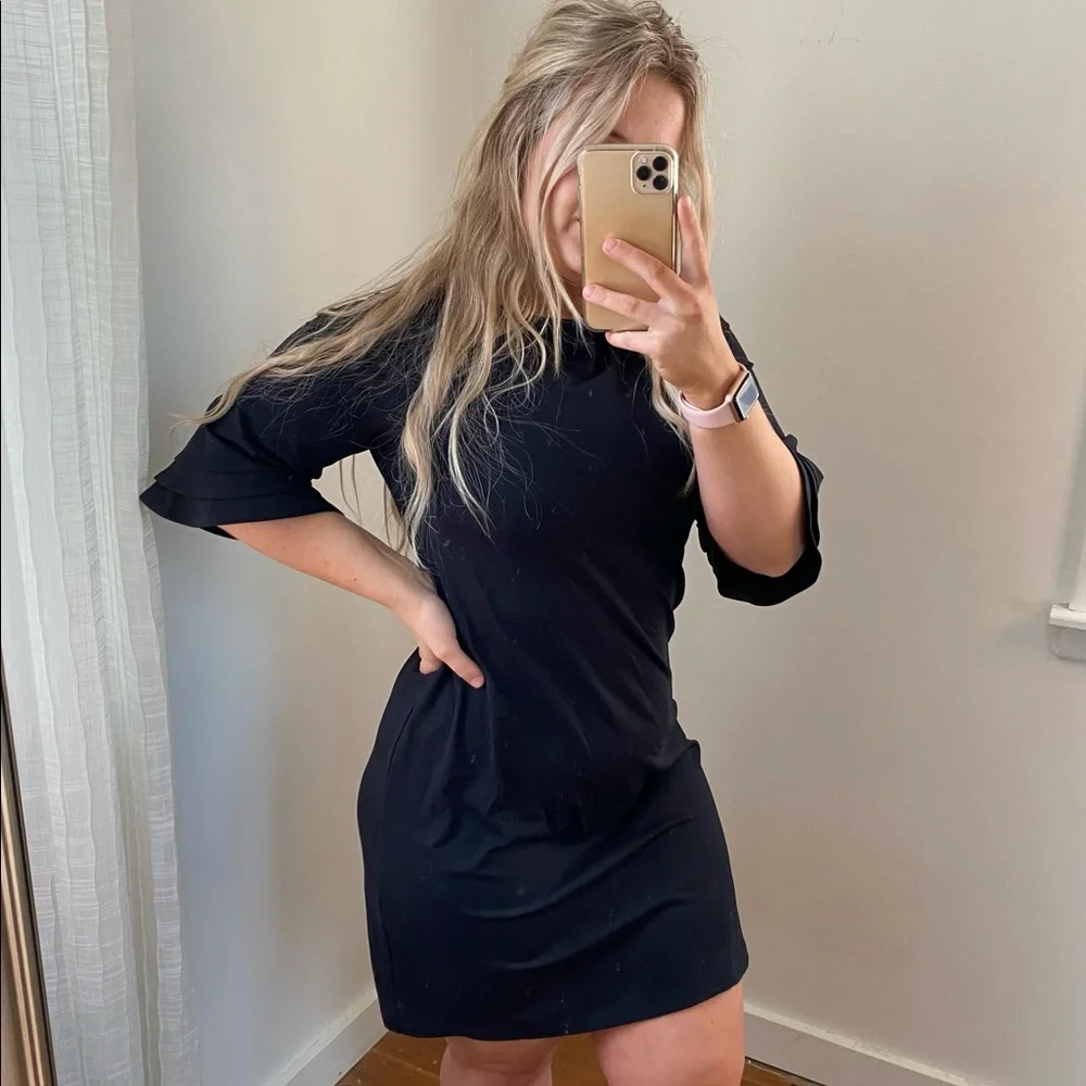 Revolve Susana Mónaco Black Bell Sleeve Knee Length Dress Large_2